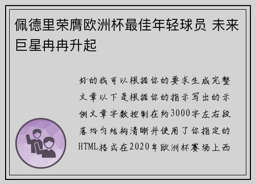 佩德里荣膺欧洲杯最佳年轻球员 未来巨星冉冉升起
